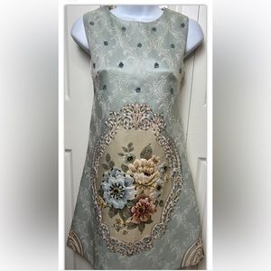 HAUTE COUTURE Beaded Jacquard A Line Dress Floral Blue Structured Tapestry